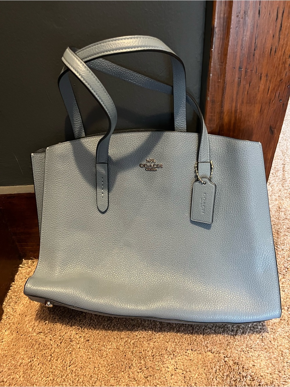 Coach Pebbled Leather Tote in Light Blue Gray